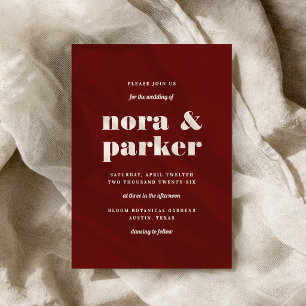 Invitation Bourgogne & Ivoire Mariage Formel Moderne Simple