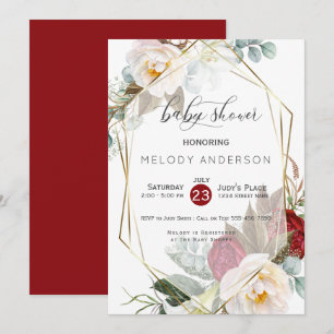 Invitation Bourgogne Ivoirienne pivoines Baby shower botaniqu