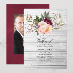 Invitation Bourgogne - Mariage Floral Rustique au Marsala et