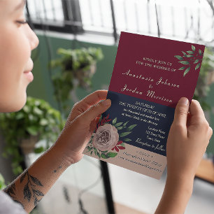 Invitation Bourgogne Mariage Floral tout en un