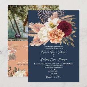 Invitation Bourgogne Marine Code QR Mariage