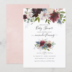 Invitation Bourgogne, Marine et Blush Baby shower floral