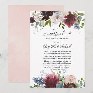 Invitation Bourgogne, Marine et Blush Floral Mariage virtuel