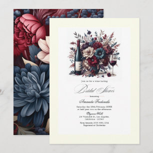 Invitation Bourgogne & Marine Floral Vin à thème Fête des mar