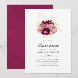Invitation Bourgogne - Marsala Blush Pink and Gold Quinceañer