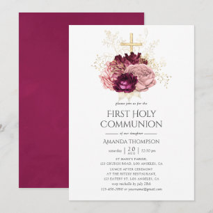 Invitation Bourgogne Marsala Blush Pink & Gold Holy Communion