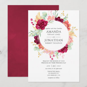 Invitation Bourgogne - Marsala et Blush Floral Mariage