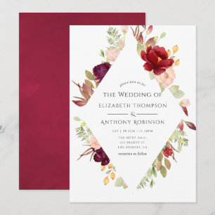Invitation Bourgogne - Marsala et Blush Floral Mariage