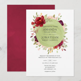 Invitation Bourgogne - Marsala et Blush Floral Mariage