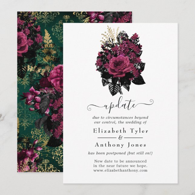 Invitation Bourgogne - Marsala et Gold Floral Mariage (Devant / Derrière)