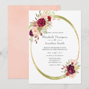 Invitation Bourgogne - Marsala et Mariage géométrique Blush