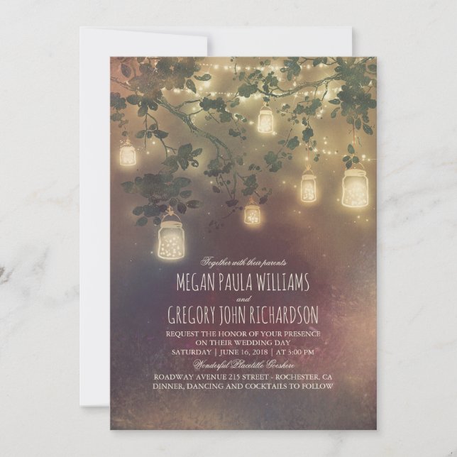 Invitation Bourgogne Marsala Fall Mason Jar Lumières Mariage (Devant)