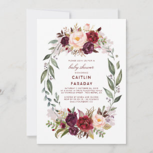 Invitation Bourgogne - Marsala Floral Wreath Baby shower