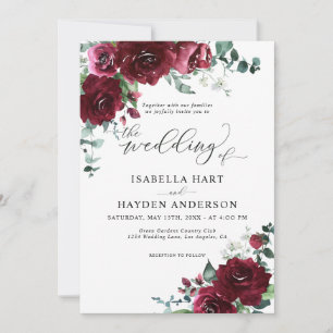 Invitation Bourgogne Marsala Rustique Floral Mariage