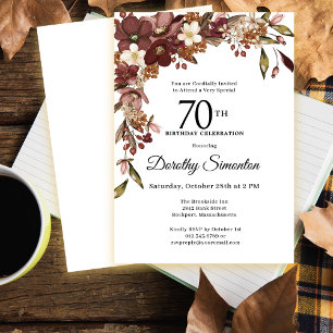 Invitation Bourgogne Mauve Ivory Fall Flowers 70e anniversair