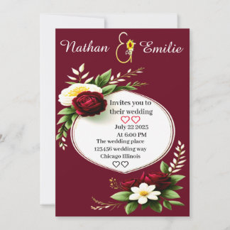 Invitation Bourgogne moderne et mariage romantique vert