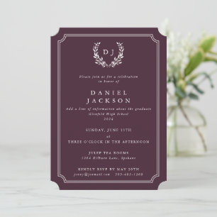Invitation Bourgogne Monogram Laurel Wreath Graduation