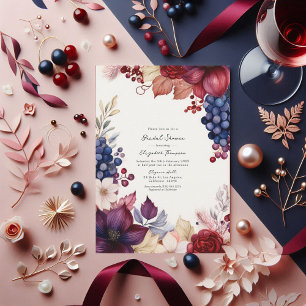 Invitation Bourgogne, Navy & Blush Boho Dégustation de vin Do