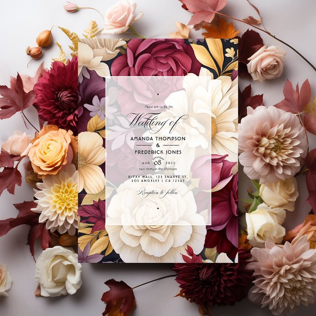 Invitation Bourgogne, or et ivoire Mariage de automne floral (Créateur téléchargé)