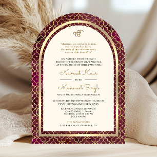 Invitation Bourgogne Or Marocain Code QR Mariage d'Architectu