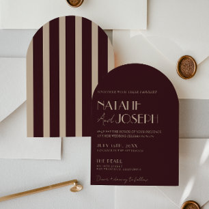 Invitation Bourgogne Or Vieille Argent Rayures Arc Wedding