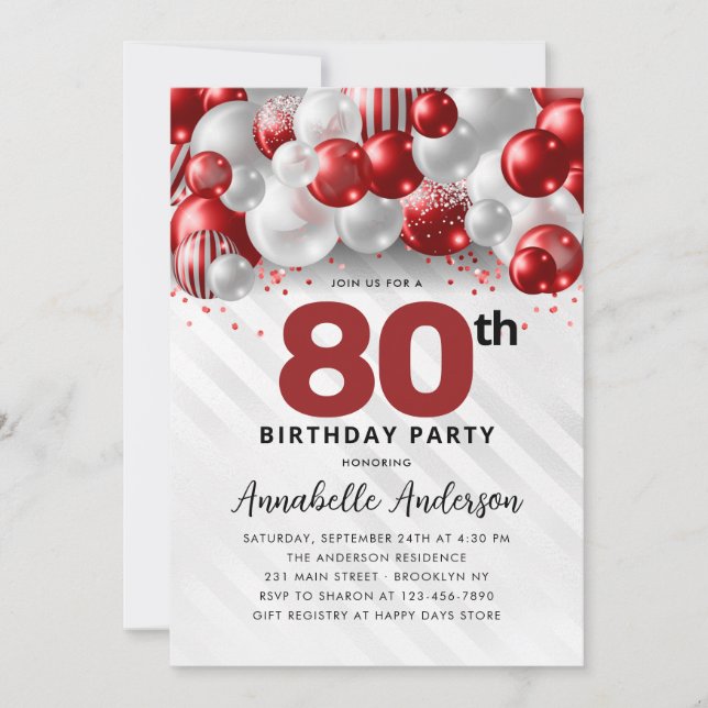 Invitation Bourgogne Parties scintillant de ballon rouge arge (Devant)
