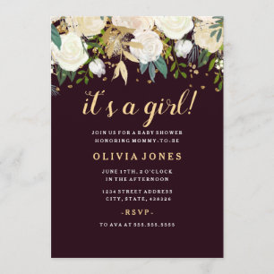 Invitation Bourgogne Parties scintillant Florale Étincelle Ba