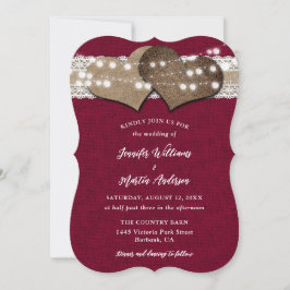 Invitation Bourgogne Pays Burlap Lace String Lumières Mariage