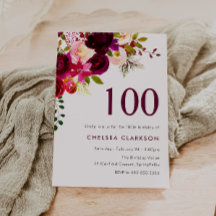 Bourgogne Red Boho Floral 100e fête d'anniversaire