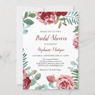 Invitation Bourgogne Rose Floral Fête des mariées botanique