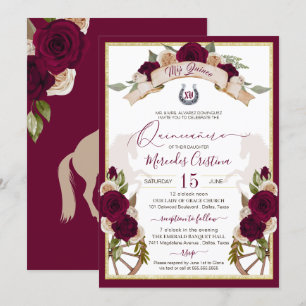 Invitation Bourgogne Rose Floral Ouest Charro Quinceanera