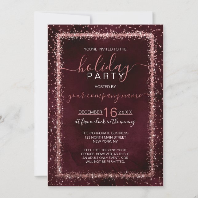 Invitation Bourgogne Rose Gold Confetti Corporate Holiday (Devant)