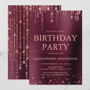 Invitation Bourgogne Rose Gold N'importe quel âge fête d'anni