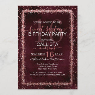 Invitation Bourgogne Rose Gold Sprinkled Confetti Sweet 16
