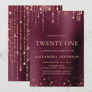 Invitation Bourgogne Rose Gold Vingt et un fête d'anniversair