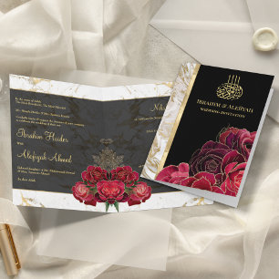 Invitation Bourgogne Rose Noir Marbre or Mariage musulman