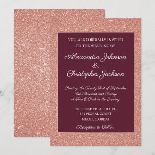 Invitation Bourgogne & Rose Parties scintillant or et Mariage