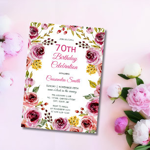 Invitation Bourgogne Rose Rustique Floral Verdure Anniversair