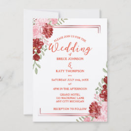 Invitation Bourgogne & Rose sur Mariage floral blanc élégant