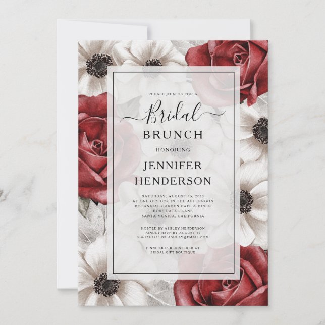 Invitation Bourgogne Roses Rouges Anémonique Floral Bridal Br (Devant)