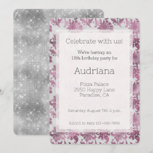 Invitation Bourgogne Rouge Argent Floral Anniversaire