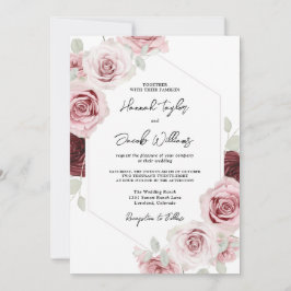 Invitation Bourgogne rouge bleu rose Mariage floral