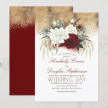 Bourgogne Rouge et Blanc Floral Élégant Mariage