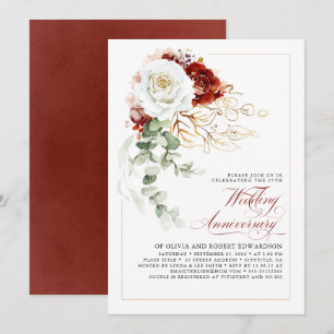 Invitation Bourgogne Rouge et Blanc Floral Mariage Anniversai