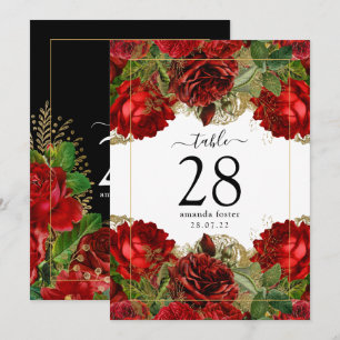 Invitation Bourgogne rouge et or Vintage Roses Numéro de tabl