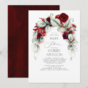Invitation Bourgogne Rouge Floral Élégant Baby shower