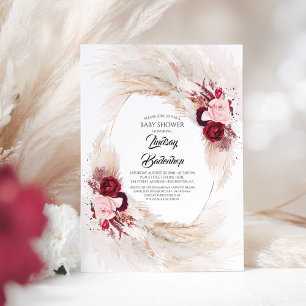 Invitation Bourgogne Rouge Floral Pampas Grass Baby shower