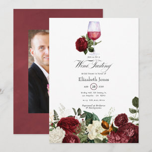 Invitation Bourgogne Rouge Floral Vin à thème Fête des mariée