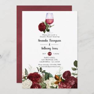 Invitation Bourgogne Rouge Floral Vin Dégustation Couples Dou