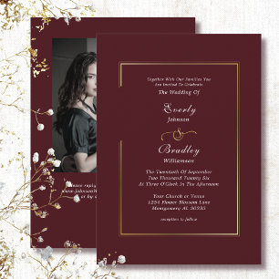 Invitation Bourgogne Rouge Foncé Mariage Blanc Or Bordure